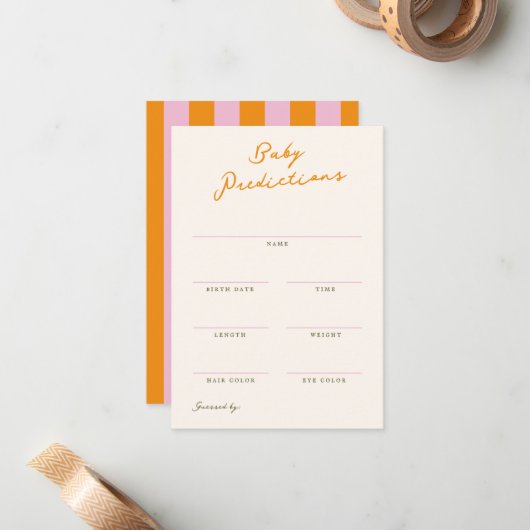 Baby Predictions Shower Game Card Mitteilungskarte (Vorderseite/Rückseite Beispiel)