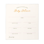 Baby Predictions Shower Guessing Game Notizblock (Vorderseite)