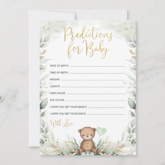 Baby Predictions Teddy Bear Balloon Shower Game Einladung (Vorderseite)