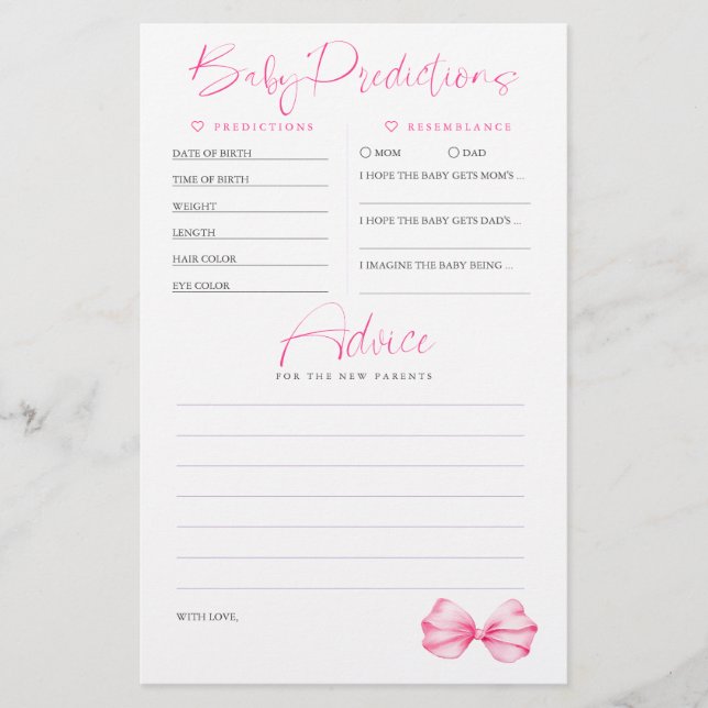 Baby Predictions Tipp Pink Baby Duschgame (Vorderseite)