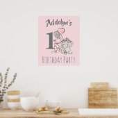 Baby Princess Elephant Girl Pink Gray 1. Geburtsta Poster (Küche)