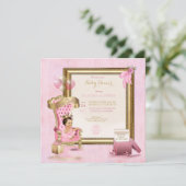 Baby Princess Tutu Crown Gold Pink Royal Einladung (Stehend Vorderseite)