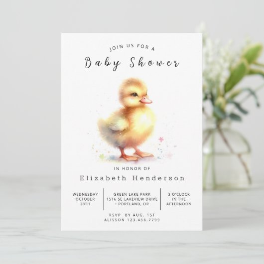 Baby Printable Duck Baby Duck Einladung (Stehend Vorderseite)