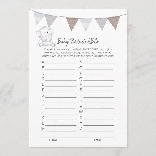 Baby Product ABCs Game Modern Baby Elephant Card Programm (Vorderseite)