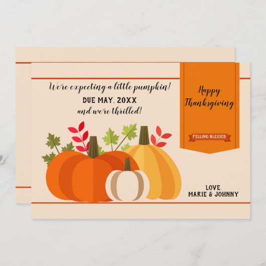 Baby Pumpkin macht drei Herbst Schwangerschaft bek Einladung (Vorne/Hinten)