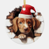 Baby Puppy in Weihnachtsmannmütze - 3D Keramik Ornament (Vorne)