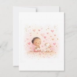 Baby & Puppy Valentine’s Postcard | Watercolor Dankeskarte