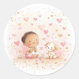 Baby & Puppy Valentine’s Stickers | Watercolor