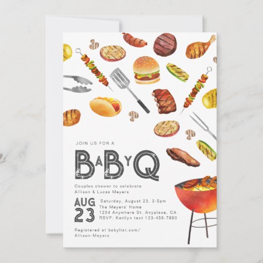 Baby Q Baby Dusche Einladung | Co-Ed Baby Shower (Vorderseite)