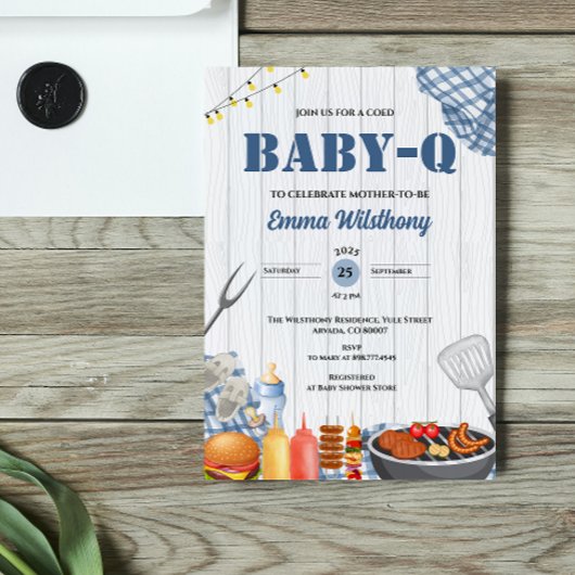 Baby-Q Baby Shower Boy Rustic BBQ Backyard Plaid  Einladung