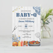 Baby-Q Baby Shower Boy Rustic BBQ Backyard Plaid Einladung (Stehend Vorderseite)