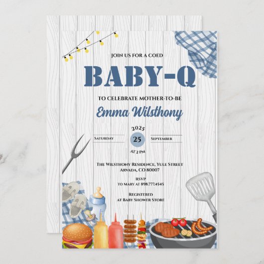 Baby-Q Baby Shower Boy Rustic BBQ Backyard Plaid Einladung (Vorne/Hinten)