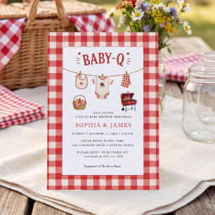 Baby Q Baby Shower Gingham Wäscheleine & Grill Einladung