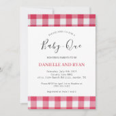 Baby Q Babydusche Grill Scheckrotes Paar Einladung (Vorderseite)