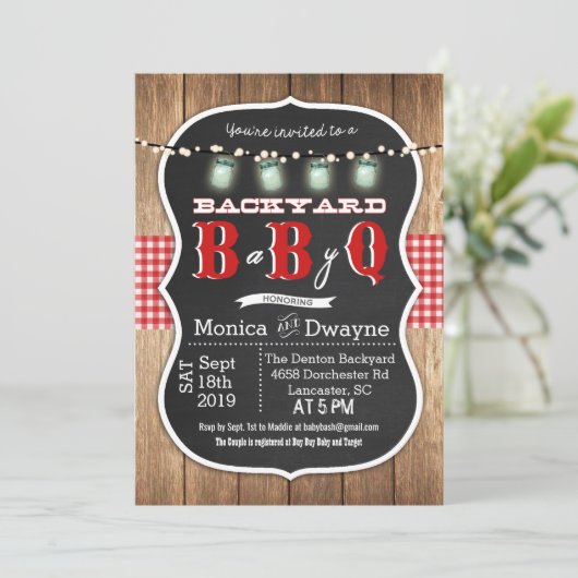 Baby Q BabyQ Couples Dusche GRILLEN Einladung (Stehend Vorderseite)