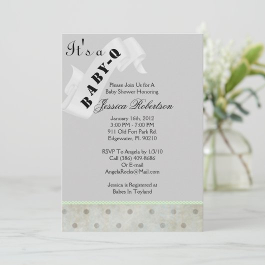 Baby Q Bar-B-Q-Dusche, Niedlich Einladung (Stehend Vorderseite)