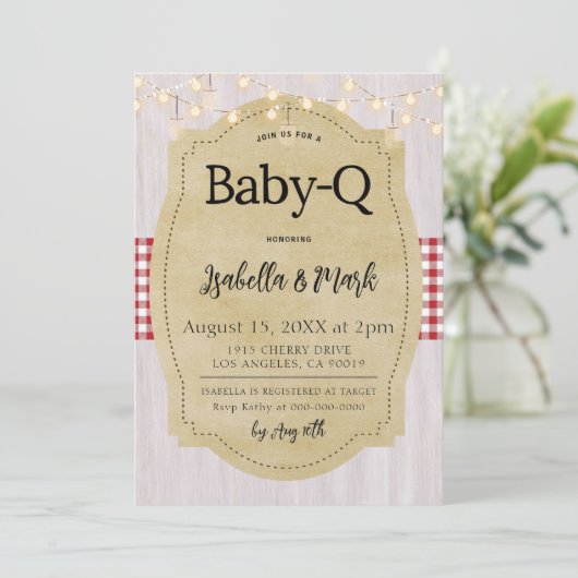 Baby-Q Barbecue Babydusche Einladung (Stehend Vorderseite)