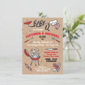 Baby Q Barbecue Dusche Party Einladung (Stehend Vorderseite)