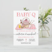 Baby Q Barbecue Dusche Pink Picnic Einladung (Stehend Vorderseite)
