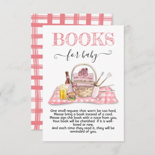 Baby Q Barbecue Dusche Rosa Bücher für Babykarte Einladung (Vorne/Hinten)