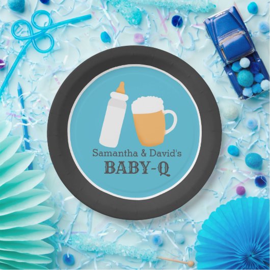 Baby-Q Beer Barbecue Co-Ed Duschplatte - Blau Pappteller (Party)