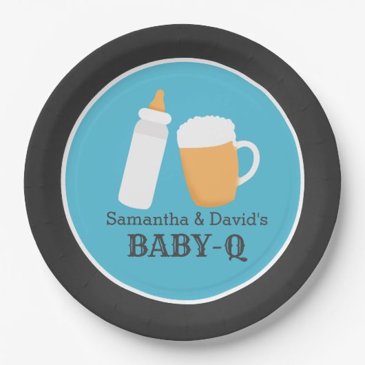 Baby-Q Beer Barbecue Co-Ed Duschplatte - Blau Pappteller (Vorderseite)