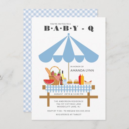 Baby Q Boys Babydusche Einladung (Vorne/Hinten)
