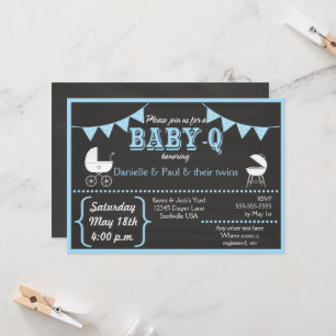 Baby-Q Chalkboard Blue Baby Shower Einladung
