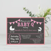 Baby-Q Chalkboard Pink Baby Dusche Einladung (Stehend Vorderseite)
