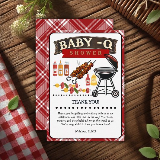 Baby-Q Checkered Red & Black Grill Baby Dusche Dankeskarte