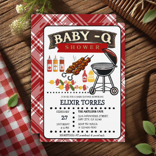 Baby-Q Checkered Red & Black Grill Baby Dusche Einladung