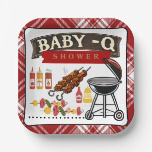 Baby-Q Checkered Red & Black Grill Baby Dusche Pappteller