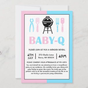 Baby Q Gender offenbaren Mittagessen Einladung