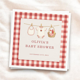 Baby-Q Gingham Rot Co-ed Baby Shower Party Serviette