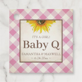 Baby Q Gingham und Sonnenblume Danke Pink Geschenkanhänger
