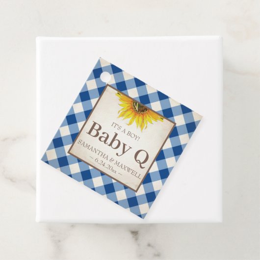 Baby Q Gingham und Sunflower Danke Blue Geschenkanhänger (Beispiel)