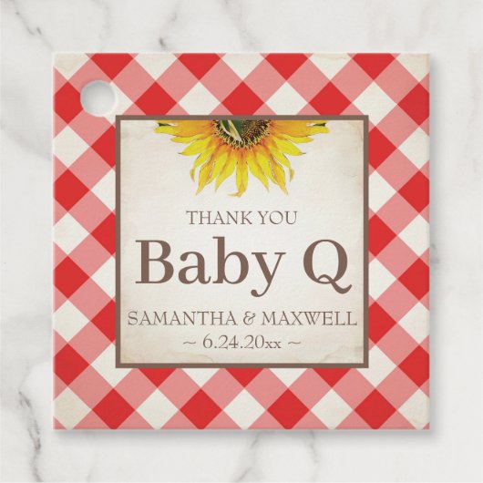 Baby Q Gingham und Sunflower Danke Red Geschenkanhänger (Vorderseite)