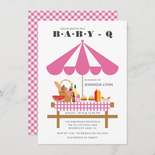 Baby Q Girls Babydusche Einladung (Vorne/Hinten)