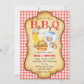 Baby Q GRILLEN Barbecue Rote Karo Babydusche Einladung (Vorderseite)