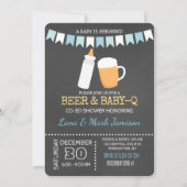 Baby-Q GRILLEN Beer Shower Invite (Blue Back) Einladung (Vorderseite)
