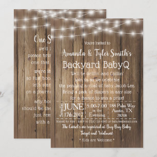 Baby-Q GRILLEN Wood Rustic Gender Neutral Baby Dus Einladung