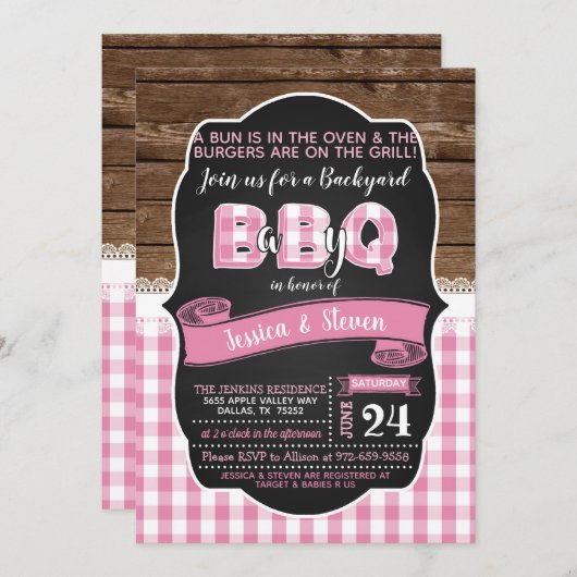 Baby Q Kinderdusche Einladung für Mädchen - Rosa (Vorne/Hinten)