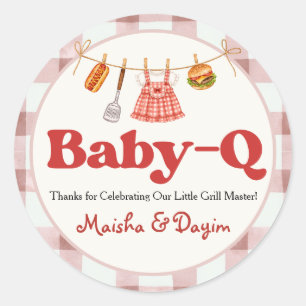 Baby-Q Mädchen Baby Shower Gingham Runde Favor Tag Runder Aufkleber