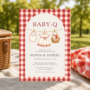 Baby Q Mädchen Wäscheleine Schleife Gingham Babypa Einladung