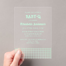 Baby-Q Mint Green Gingham Baby Shower Acryleinladungen
