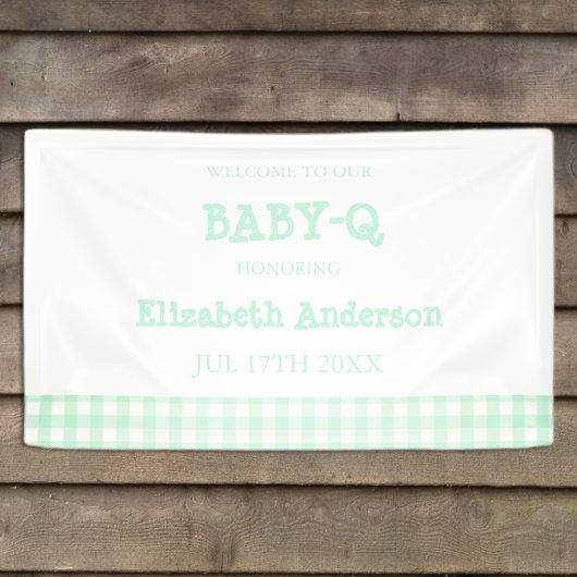 Baby-Q Mint Green Gingham Baby Shower Banner
