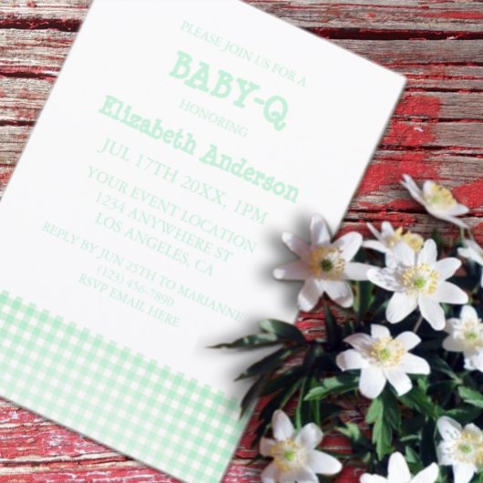 Baby-Q Mint Green Gingham Baby Shower Einladung