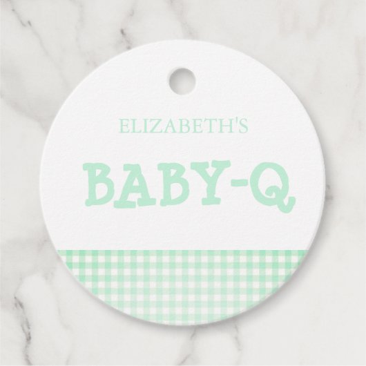 Baby-Q Mint Green Gingham Baby Shower Geschenkanhänger (Vorderseite)