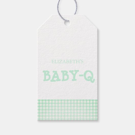 Baby-Q Mint Green Gingham Baby Shower Geschenkanhänger (Vorderseite)