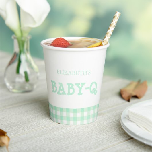 Baby-Q Mint Green Gingham Baby Shower Pappbecher (In Situ)
